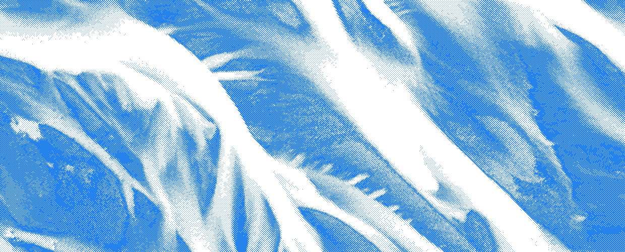 Braided glacial meltwater channels seen from the air, rendered as a blue halftone