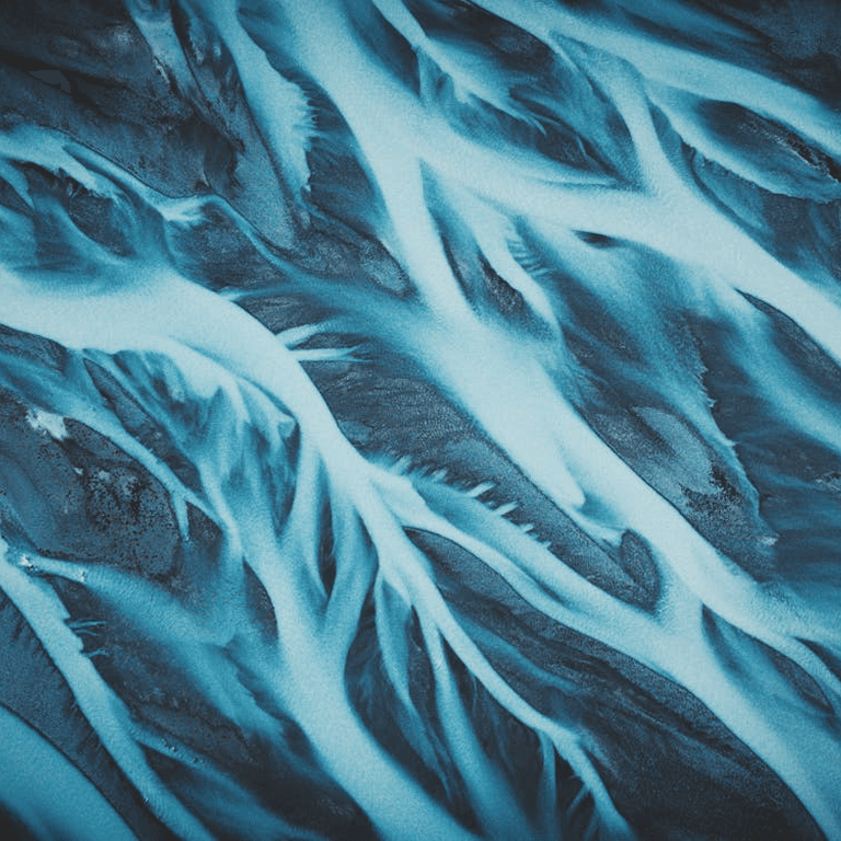 Braided glacial meltwater channels seen from the air