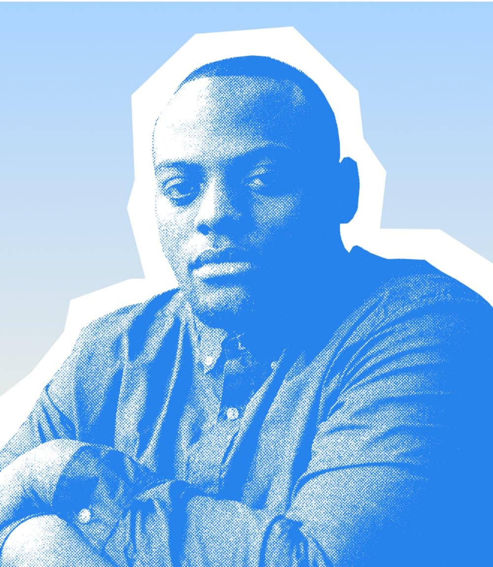 Elliot Williams, rendered as a blue halftone portrait